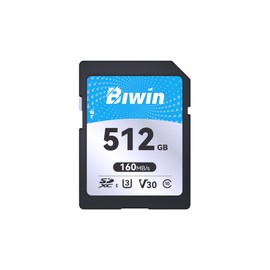 Biwin SD160 512GB SD Card, SDXC Memory Card for Camera, Up to 160 MB/s Read Speed, 4K UHD, UHS-I Class 10 U3 V30 SD 3.0 Card, Shock & Water Resistance