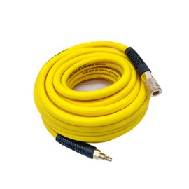 SYXQT Hybrid Air Hose 3/8-Inch x 50FT，300 PSI Heavy Duty, Lightweight, Kink Resistant, All-Weather Flexibility with 1/4-Inch Industrial Air Fittings and Bend Restrictors,Yellow