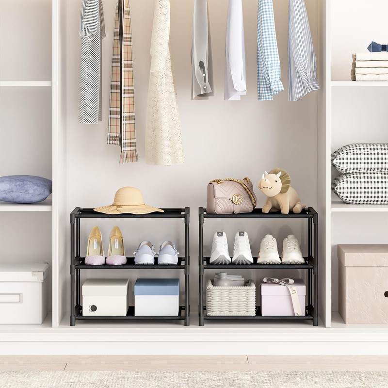 3 Tier Extra Small Shoe Rack (16.3" Wide), Narrow Stackable