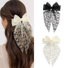 QIUTIMIY 2PCS Large Hair Bow Clip for Women Girls, Hair Ribbon Clips Hair Barrettes with Long Tail Hair Accessories(Style 10)