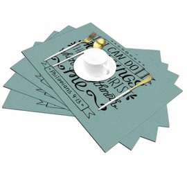 Walmsco Placemats Green Background Christian Lettering Quote Decor For Dining Room Kitchen Table,Waterproof Non-Slip Washable Heat Resistant Placemats,Set of 4,12"x18"