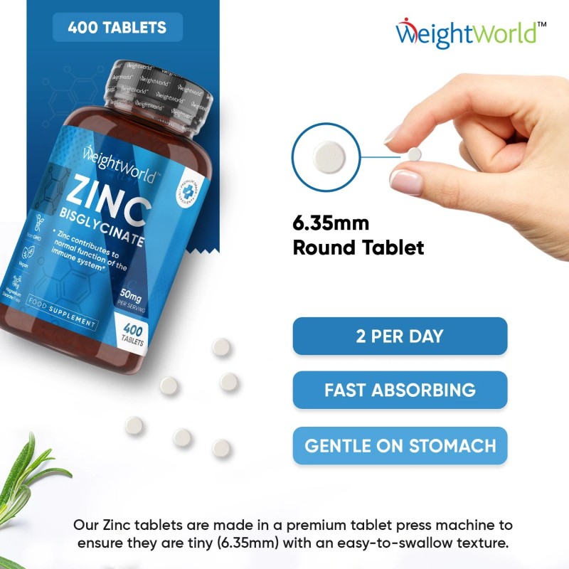 WeightWorld Zinc Bisglycinate - 400 50mg tablets - Hair skin