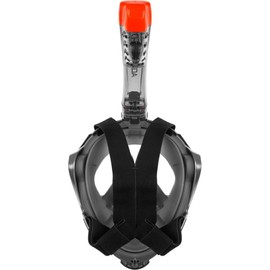 Aqua Speed Drift Adult 180° Panorama Full Face Snorkel Mask + Microfibre Towel Diving Mask with Snorkel Foldable Holder for Action Camera, Sizes: L - XL, Colours: Dark Grey