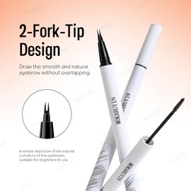 KYDA 2 Pcs Two-Fork Tip Microblading Liquid Eyebrow Pen, Dual-Ended Eyebrow Tool with Tinted Brow Cream, Lasting Waterproof Formula for Defined and Tinted Natural Hair-Like Brow, Quick Dry, Brown