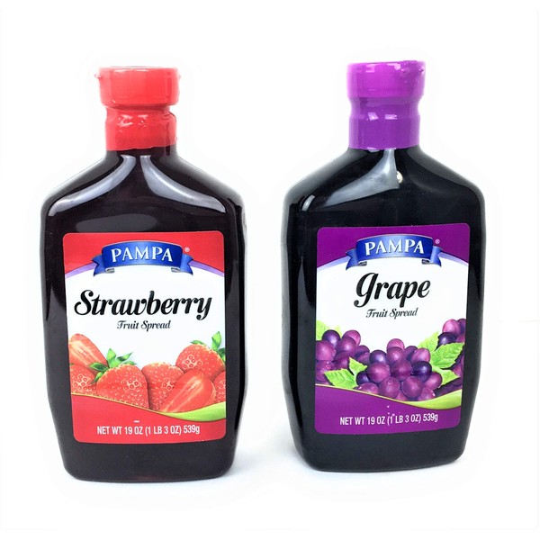 Pampa Fruit Spread Grape Jelly 19 Oz Package + Strawberry Jelly 19 Oz Package Variety Pack Bundle