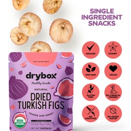 Drybox Organic Dried Turkish Figs 12 Snack Packs No Sugar Added Unsweetened Unsulfured Non-GMO Healthy Party Favors Snacks for Lunch Travel, 2 oz per portion pack - 12 Packs