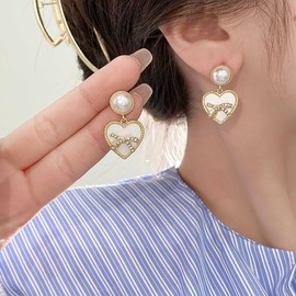 W WEILIRIAN Boho Crystal Heart Drop Earrings Love Heart Pendant Earrings Rhinestone Bow Earrings Black Round Earrings Jewellery for Women, Alloy Steel, Artificial gemstones