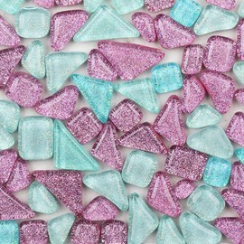 200g Assorted Colors Glass Mosaic Tiles Irregular Glitter Crystal Mosaic Stones Glass Pieces for Home Decoration or DIY Crafts(Bright)