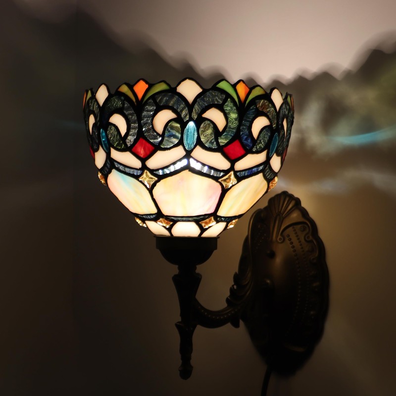 HWDFEI Tiffany Sconce Lamp Stained Glass Wall Lamp,8X10.5X11 Inch Plug