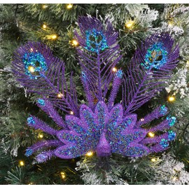 Christmas Concepts® 25cm (10") Purple Glitter Peacock Clip On Christmas Tree Decoration With Beads and Sequins