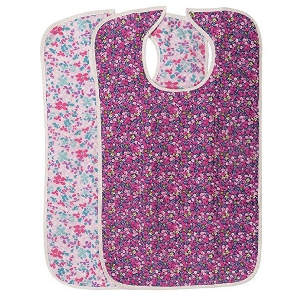 Quilted Washable Adult Bib with Snap Closure-Berry-Prints-2 per Package