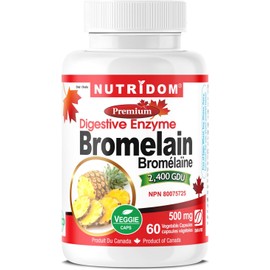Bromelain Digestive Enzyme Pineapple Supplements, 2400 GDU/g, 500mg, Supports Healthy Digestion, Non-GMO, Vegan Friendly, Gluten Free, Soy Free, Dairy Free, Made in Canada (60 Count)