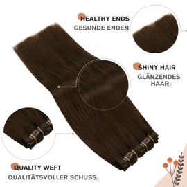 Ugeat Brown Clip-In Real Hair Extensions Single 55 cm Hair Extensions Real Hair Clip Dark Brown Colour 4 Hair Extensions Clip-In Real Hair Extensions 120 g