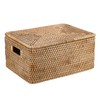 Hipiwe Rattan Basket With Lid Rectangular Lidded Basket Natural Hand-Woven