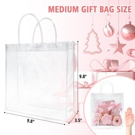 MAQIHAN Clear Gift Bags with Handles - 10 PCS Reusable Party Favor Bags Gift Wrap Bag Plastic Gift Bag Medium Size 9.8x9.8 in for Wedding,Birthdays,Baby Shower,Christmas Party