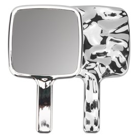 BUNCHBRAVO Compact Hand Mirror - Water Ripple Design, Square Handheld Vanity Mirror for Makeup and Styling, 5.1 x 9 Inches, Silver