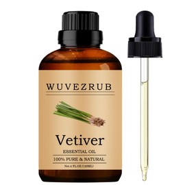 Wuvezrub Vetiver Essential Oils Organic, 120ML Pure and Natural Vetiver Essential Oil for Aromatherapy Diffuser - Vetiver /4 Fl Oz