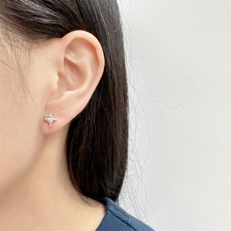 Minimalist 20g CZ Star Screw Flat Back Small Stud Earrings