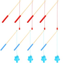 8 Pcs Magnetic Fishing Poles Mini Fishing Pole Toys Red Blue Wooden Magnetic Fishing Rods for Kindergarten Preschool Boys Girls Fishing Game Activity
