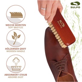 SULPO Shoe Brush - Length 16 cm - Shoe Cleaning Sets Shoe Cleaning Brush Leather Brush Cleaning Dirt Brush Soft Bristles Natural Polishing Brush - Set of 2 - Shoe Care