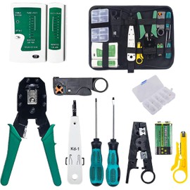 Kit de Herramientas para Reparación de Red | 12 Piezas Mantenimiento de Red Cable Tester con Pelacables | RJ11/12/45 Crimpadora Conector de Red para Herramienta | Probador de Cables Kit de Reparación