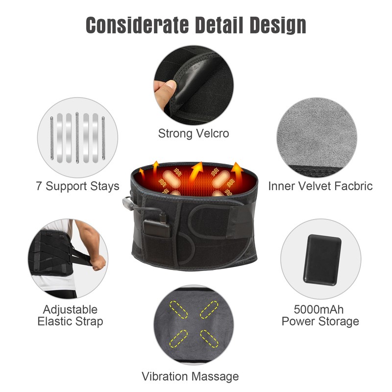 Heated Back Brace with Massage, Rechargeable Heating Belt