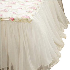 LELVA Dust Ruffled Bed Skirts King Size Wrap Around Lace Bed Ruffle with Platform 18 inch Deep Drop Cotton Floral Girls Bed Sheets White