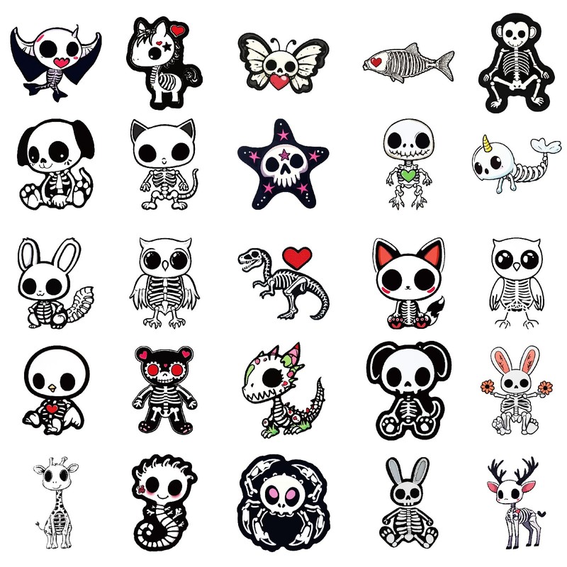 50Pcs Funny Animal Skull Stickers, Waterproof Vinyl Graffiti Stickers Pack