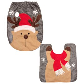 HESHIFENG. party & accessories Christmas Snowman Santa Deer Toilet Seat Cover and Rug Set Red Christmas Decorations Bathroom (Deer)