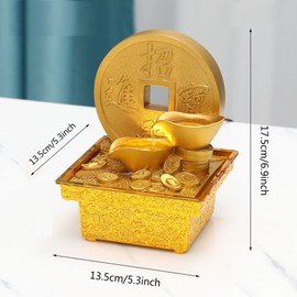 Bocnity Indoor Fountains Circulating Water Fountain Landscape Living Room Office FengShui Wealth Flowing Water Ornaments Indoor Waterfall (Gold)
