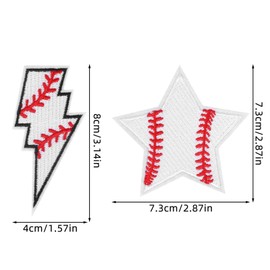 lasuroa 12pcs Star & Lightning Baseball Iron on Patches, Embroidered Sports Iron on Appliques Baseball Patches for Clothing Hats T Shirts Jackets Jeans Bags DIY Accessories