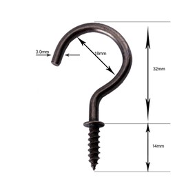 Antique Brass 32MM Small Shouldered Cup Hooks For Hanging Coffee Mugs, 20PACK