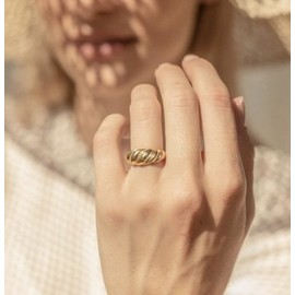 Silver Smile Croissant Dome Shaped Ring, Braided Twisted Chunky and Gold Plated Ring for Women, Girls, Statement Ring for Birthday Gift, Anniversary and Wedding