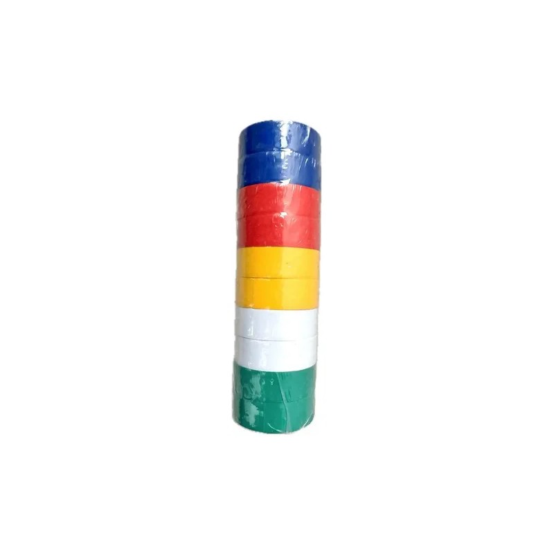 10 Rollos Cinta Aislante PVC Multicolor 10m x 19mm Alta