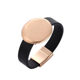 TONLUYAX Black Faux Leather Bracelet for Men Gold Brushed Round Charm Wrap Bracelet for Women