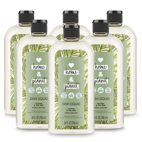 Love Home and Planet Dish Soap Vetiver & Tea Tree Oil, 24 oz, 6 Pack