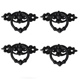 SagaSave Vintage Pull Handle, Retro Ring Handle, Antique Zinc Alloy Pull Handles for Cupboard, Drawer, Gate, Wardrobe, Closet, Black, Pack of 4