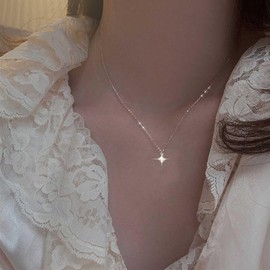 Aneneiceera Vintage Cubic Crystal Pendant Necklace Silver Crystal Square Choker Necklace Tiny Rhinestone Necklace Small Cz Dangly Necklace Chain Jewelry for Women