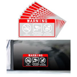 NYTKL 8PCS 2" x 4" Car Warning Stickers, No Smoking in Car Camera Recording No Eating or Drinking Window Sign, Waterproof Decal Anti Smoke Food & Beverage Warning Label for Vehicles