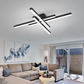 JAYMP Modern Ceiling Light with Remote, 43.3" Black Sputnik Ceiling Lamp, Dimmable LED Lighting Fixture for Dining Room, Living Room, Kitchen Island