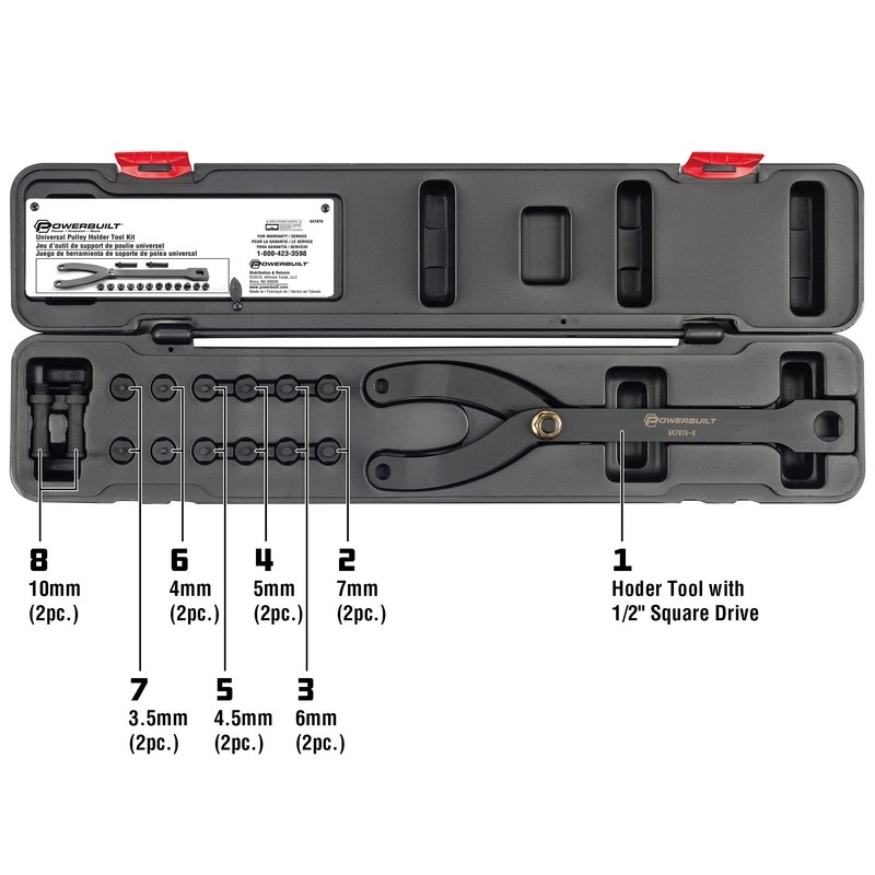 Powerbuilt Universal Pulley Holder Tool Kit, Hold Pulleys Servicing Vehicle