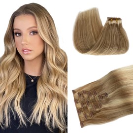 Belaved Clip in Hair Extensions Human Hair,Ash Brown and Platinum Blonde Clip ins,70g Highlighted Hair Extensions Clip in Human Hair Remy 18 Inch 7pcs