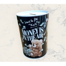 BLUECHOLON Original Money Box with Style and Message Large Piggy Bank for Adults Money Box Tin Gift XL Piggy Bank (12x9, Bear Money is in The Air)