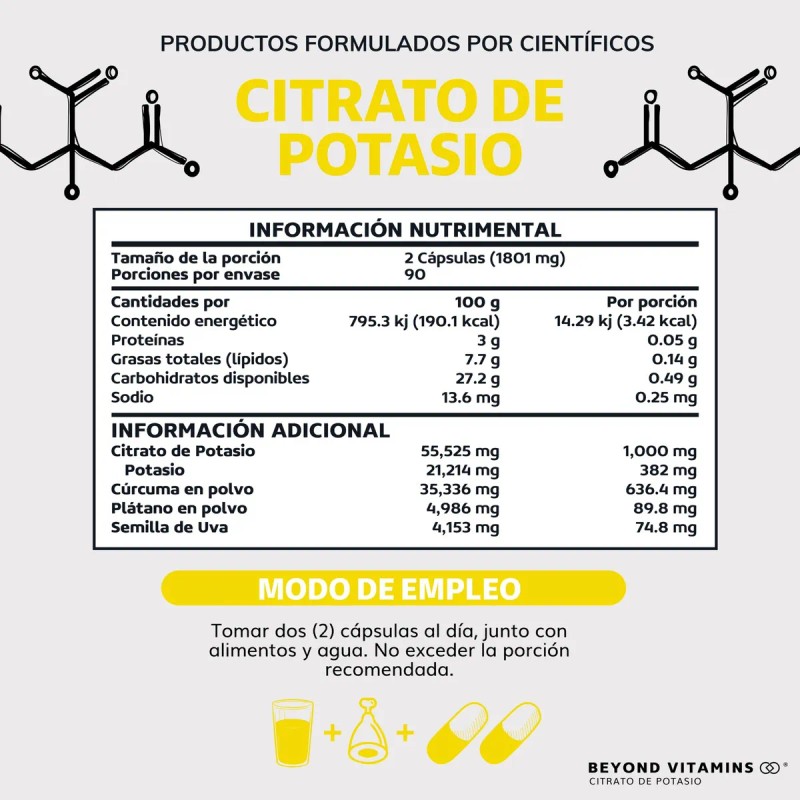 Citrato Potasio 1000mg Con Platano En Polvo, Curcuma Capsulas (curcuminoides)