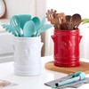 WAIT FLY Embossed Rooster Porcelain Kitchen Utensil Holder Flatware Storage