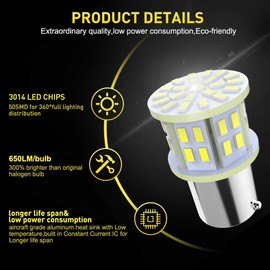 Efoxcity 12V 1156 20 Pcs Bright 1156 1141 1003 50-SMD White LED Bulbs for Car Rear Turn Signal Lights Interior RV Camper
