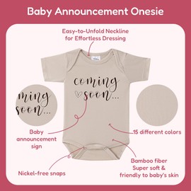 BIBIBLISSBABY Coming Soon Bodysuit Baby Announcement, Funny Pregnancy Announcement Gift for Grandparents to be,Baby Surprise, Oat, 0-3months