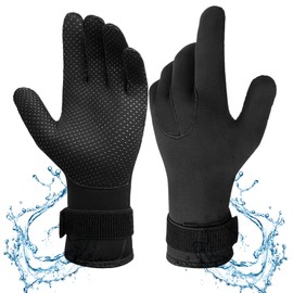 ZONJIE Wetsuit Gloves Diving Gloves Neoprene Double-Layer Thermal Elastic Wrist Mitts 5-Finger Non-Slip Swimming Glove Skid Resistance Particles for Diving Snorkeling Kayaking Surfing (XL)