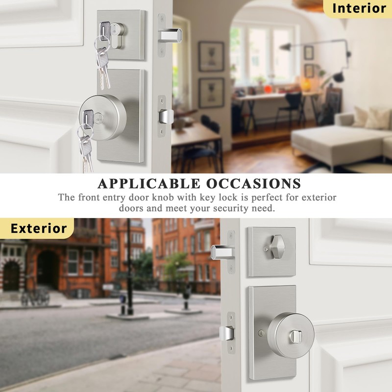 HIEMEY Brushed Satin Nickel Exterior Door Knob with Deadbolt and
