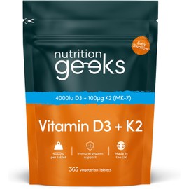 Vitamin D3 4000 iu & Vitamin K2 MK7 100μg - 1 Year Supply, 365 Easy-Swallow Vitamin D3 K2 Tablets, 1-A-Day High Strength Vegetarian D3 and K2 Vitamin Supplements, UK Made Vitamin D Tablets